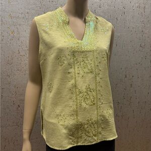 Carole Little 100% Silk Embroidered Sleeveless Top